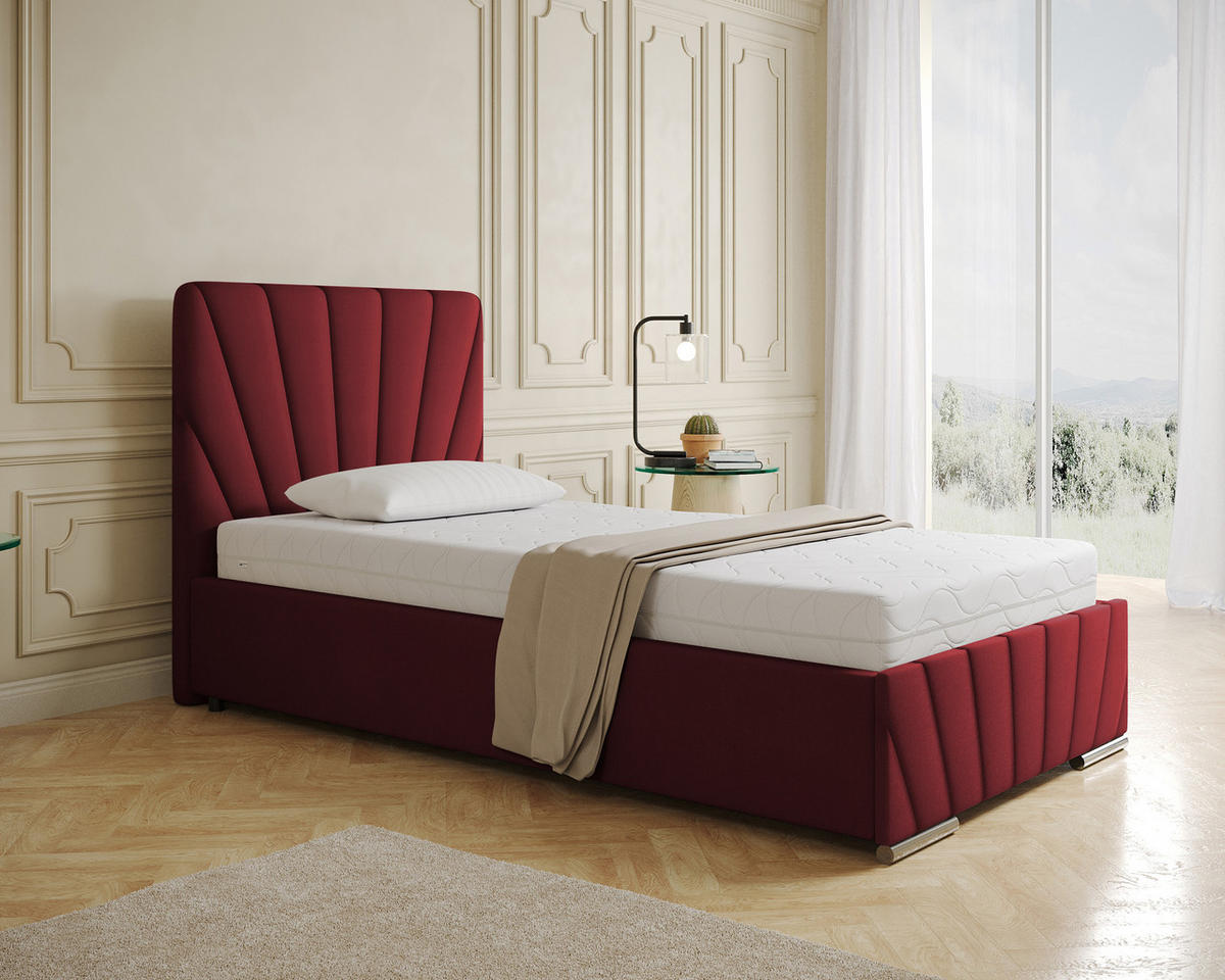 POLSTERBETT Ray 100 x 200 cm mit Bettkasten und Lattenrost Taschenfederkernmatratze mit Kokos 20cm- rot - Rot, Holz (100/200cm) - Homesy