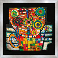 BILD gerahmt 53x53 cm Friedensreich Hundertwasser „Das Dingsda wächst im Blumentopf“ - Gelb, Holz (53/53cm) - artissimo