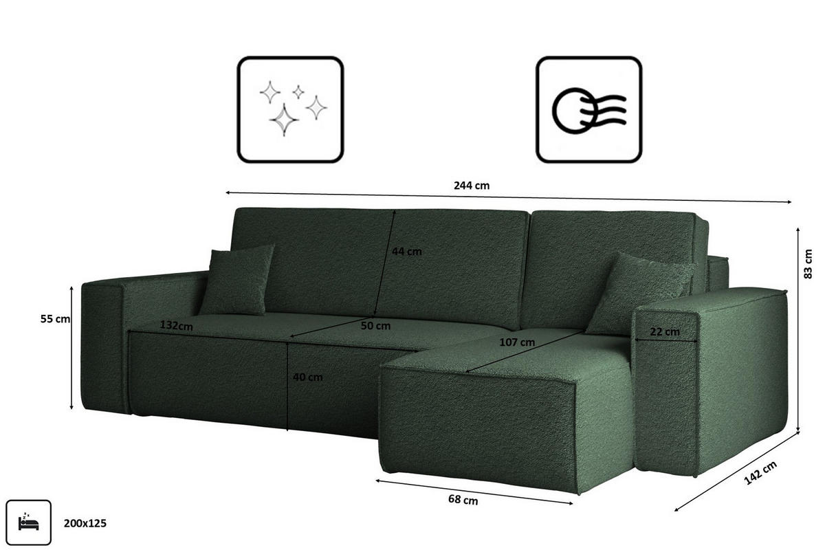 ECKSOFA Mit Schlaffunktion Und Bettkasten L-Form BEST Stoff Abriamo Dunkelgrün Rechts - Dunkelgrün, Holz/Textil (244/142cm) - Kaiser Möbel