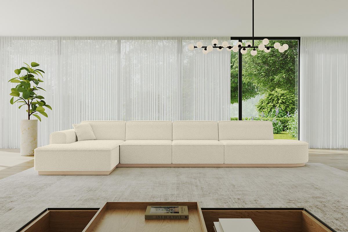 ECKSOFA Ottomane Links IREA-L3 - 412x165x80 cm Beige - Hellbraun/Creme, Holzwerkstoff/Textil (412/165cm) - ALTDECOR
