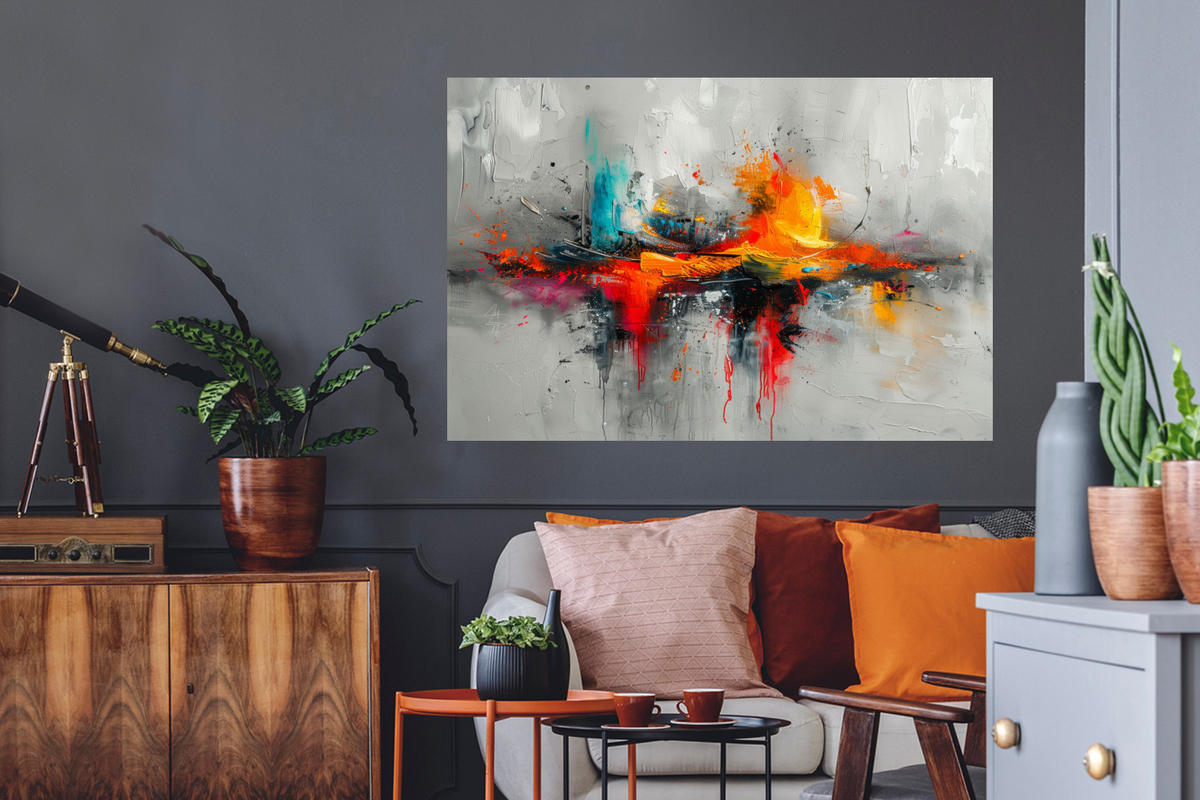 WANDTATTOO Moderne Kunst - Orange - Grau - Abstrakt 120x80 cm - Hellgrau, Kunststoff (120/80/0.1cm) - MuchoWow