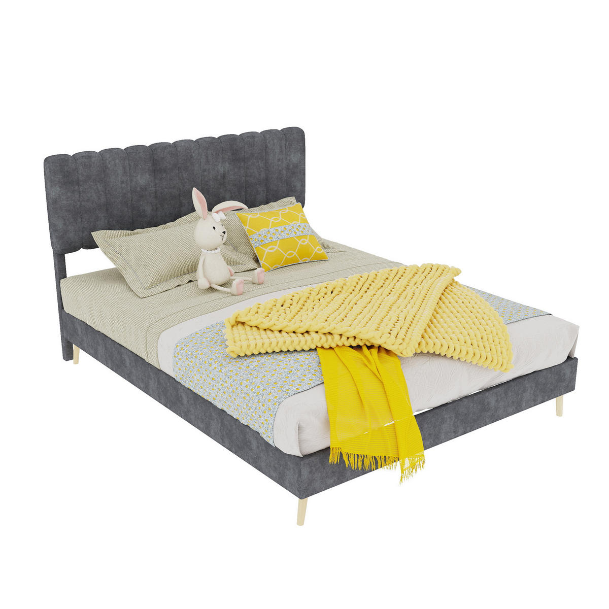POLSTERBETT 140/200 cm DE-32951 mit hohem Kopfteil und Matratze Grau - Grau, Metall (140/200cm) - ComfortXL