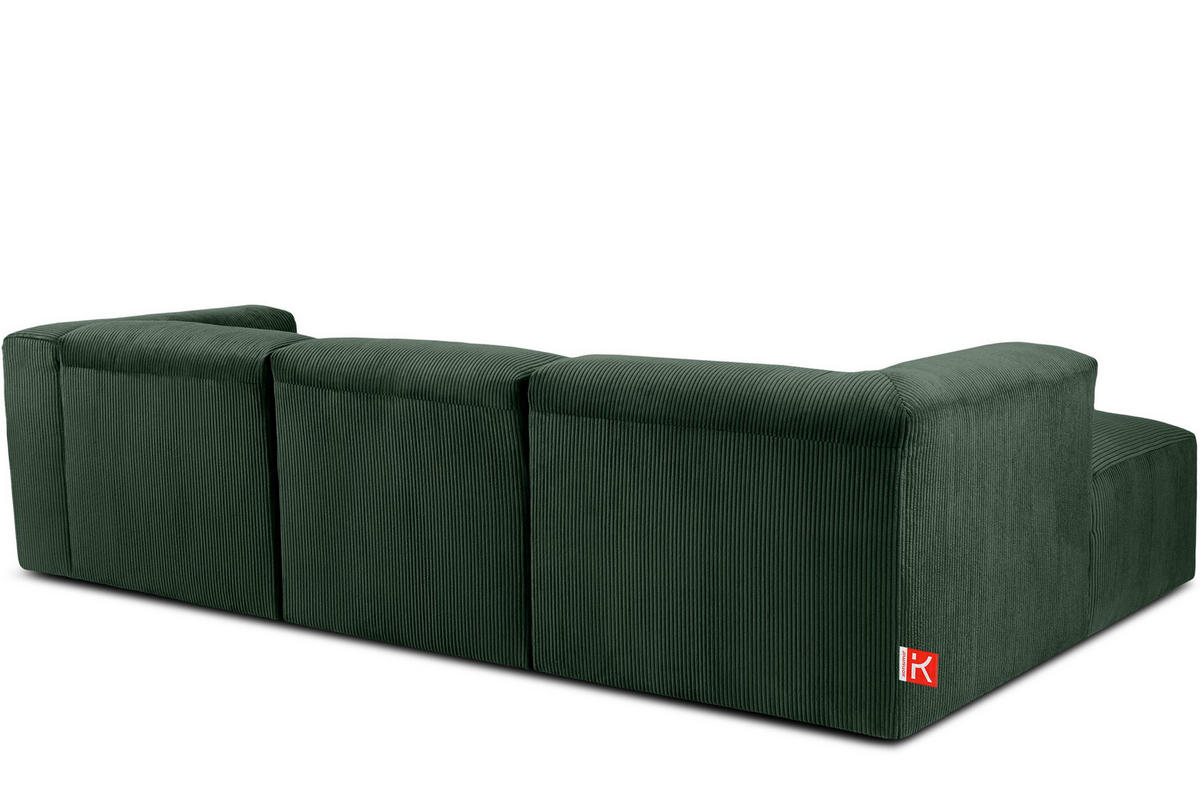 ECKMODULSOFA-LINKS BUFFO mit extrem weicher und bequemer Sitzfläche, Kordstoff, dunkelgrün - Dunkelgrün, Textil (297/180cm) - KONSIMO®
