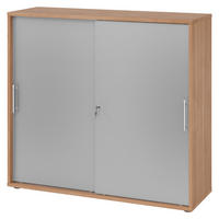 SCHIEBETÜRENSCHRANK - 3 Ordnerhöhen 40/120/110 cm in Nussbaumfarben/Silberfarben Relinggriff (Kunststoff) - Silberfarben/Nussbaumfarben, Holzwerkstoff (120/110/40cm) - bümö