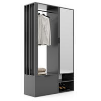 GARDEROBENSCHRANK mit Spiegel-mit Ablagen und Kleiderstange - Grau, Holzwerkstoff (100/190/33cm) - Idohome