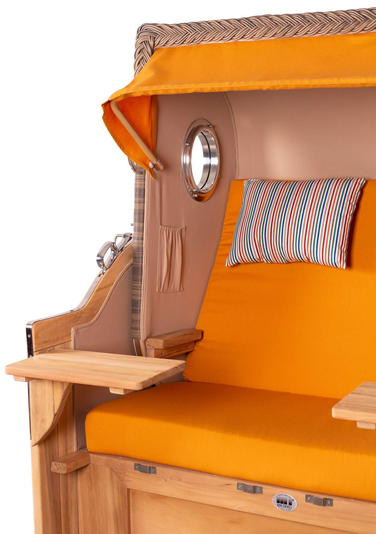 STRANDKORB Baltikum Teak 2,5 Sitzer - Gelb/Braun, Holz/Metall (142/170/95cm) - Mr. Deko