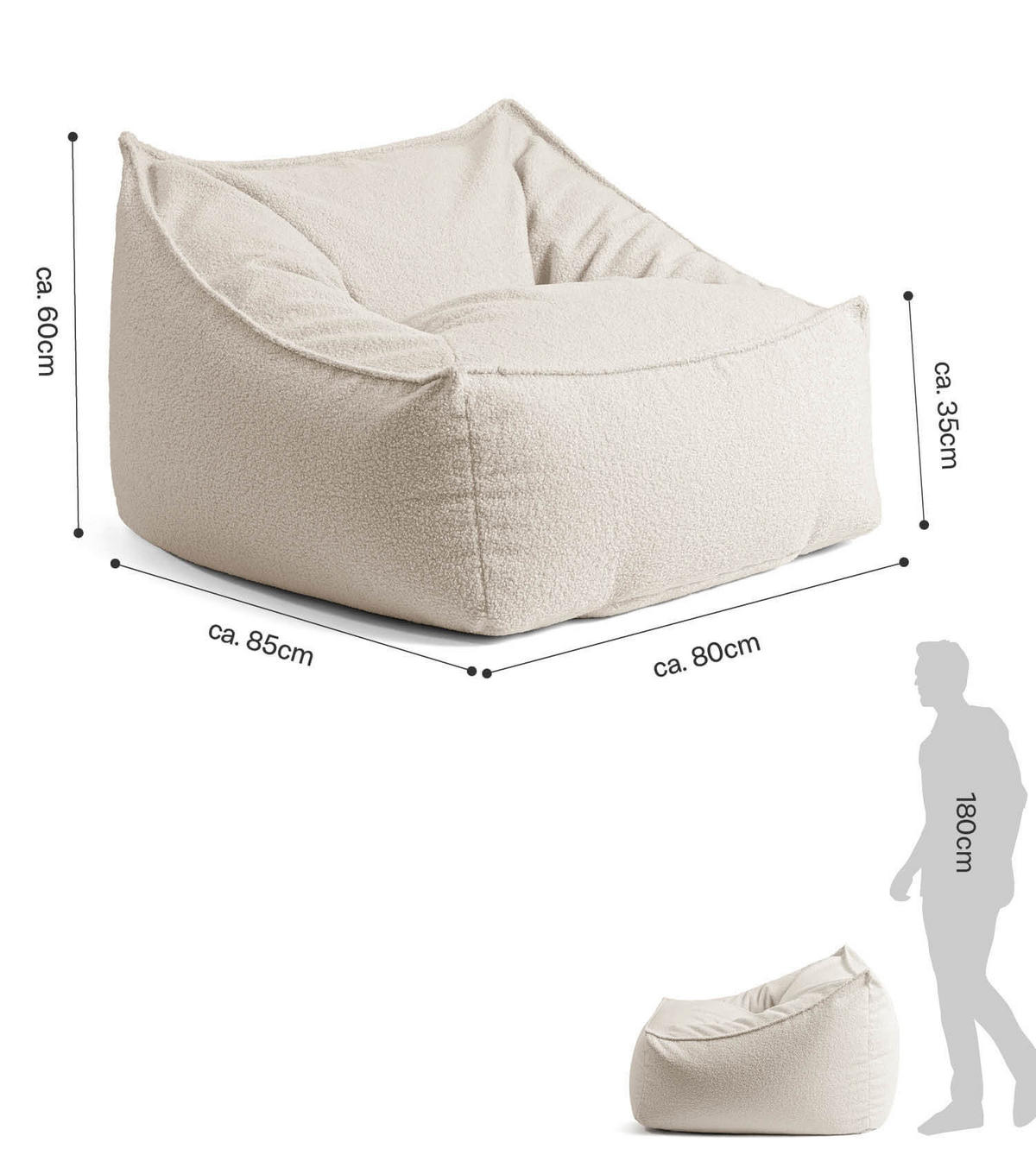SITZSACK Bouclé Snug - Beige, Textil (95/75/60cm) - Mokebo