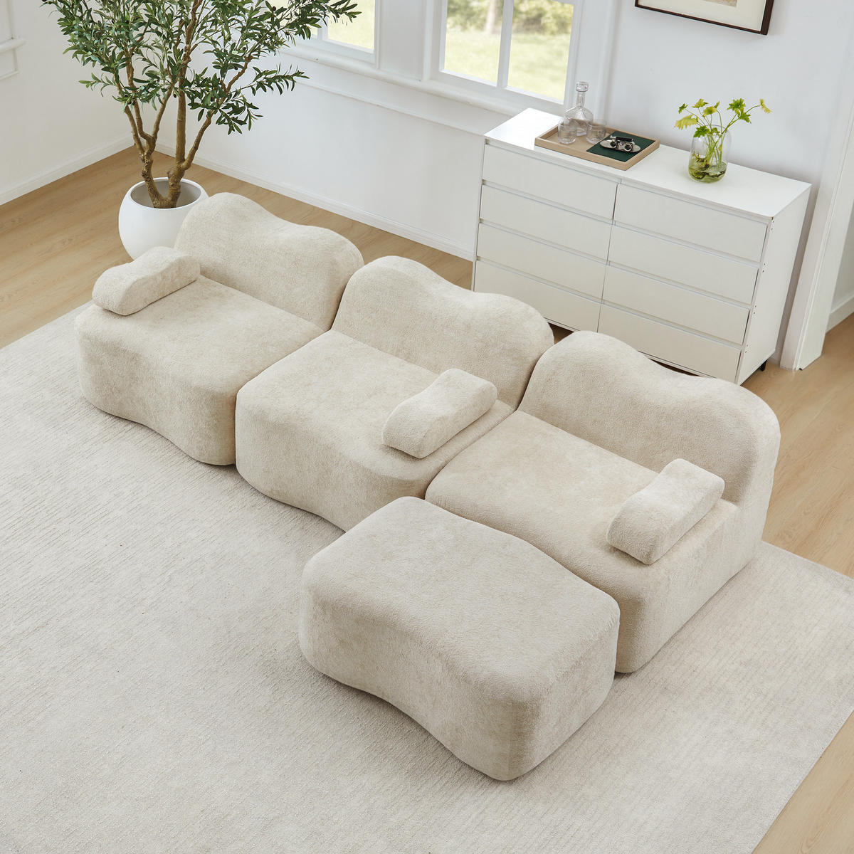 ECKSOFA 288/167/70 cm Beige mit 1 Fußhocker und bewegliches Armlehnenkissen - Beige, Textil (288/167cm) - Oxeza
