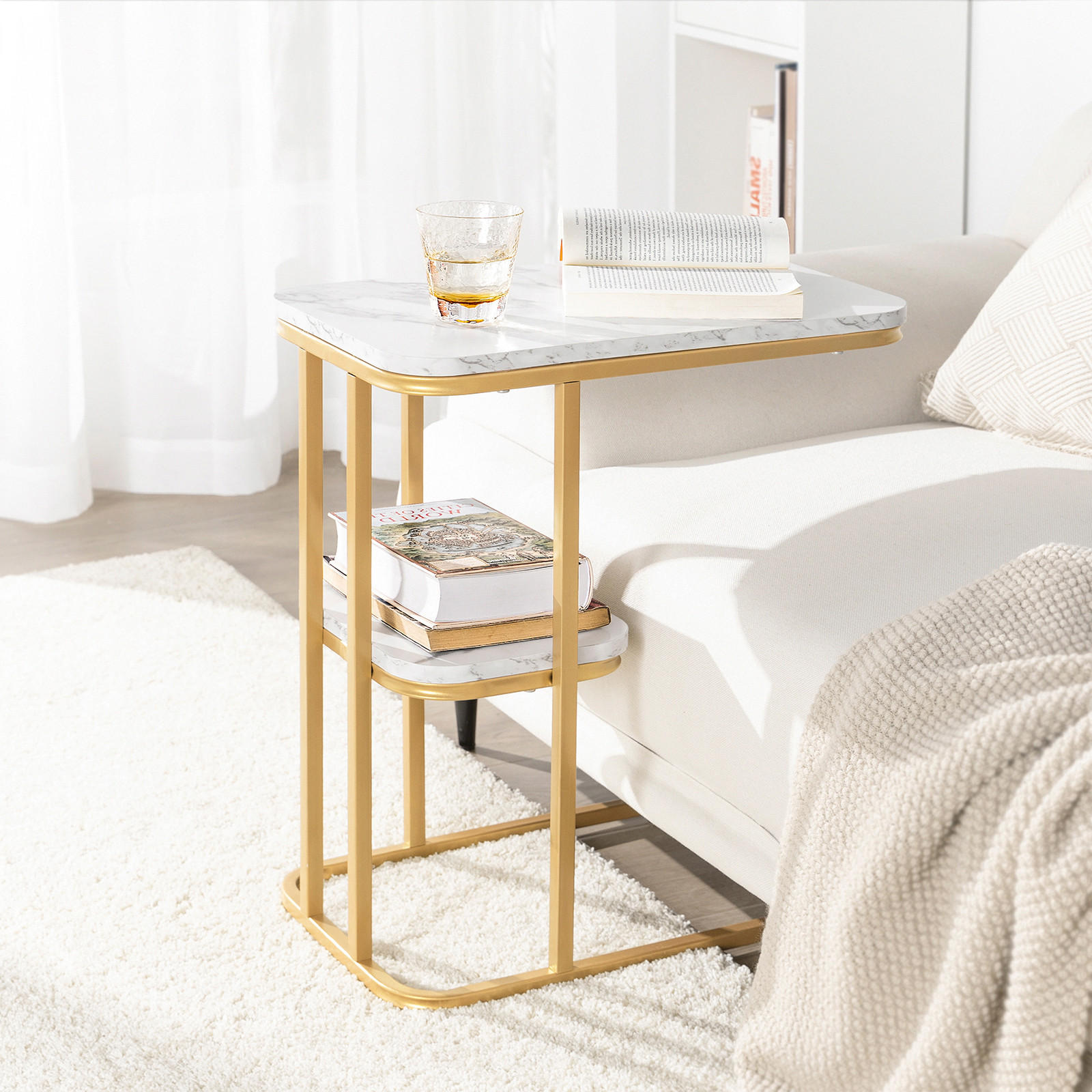 BEISTELLTISCH Golden - Goldfarben, Holzwerkstoff (30/50/58cm) - SoBuy