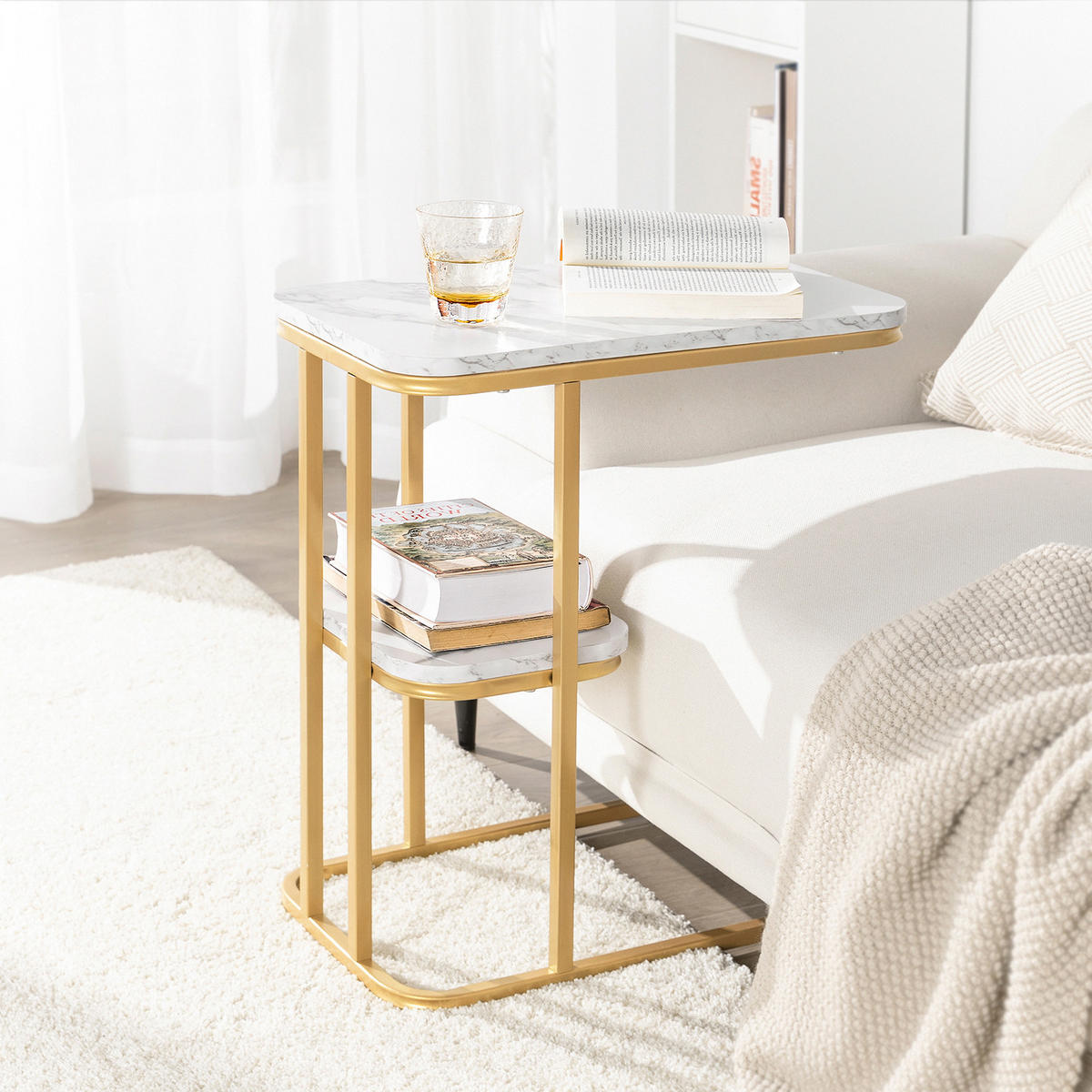 BEISTELLTISCH Golden - Goldfarben, Holzwerkstoff (30/50/58cm) - SoBuy