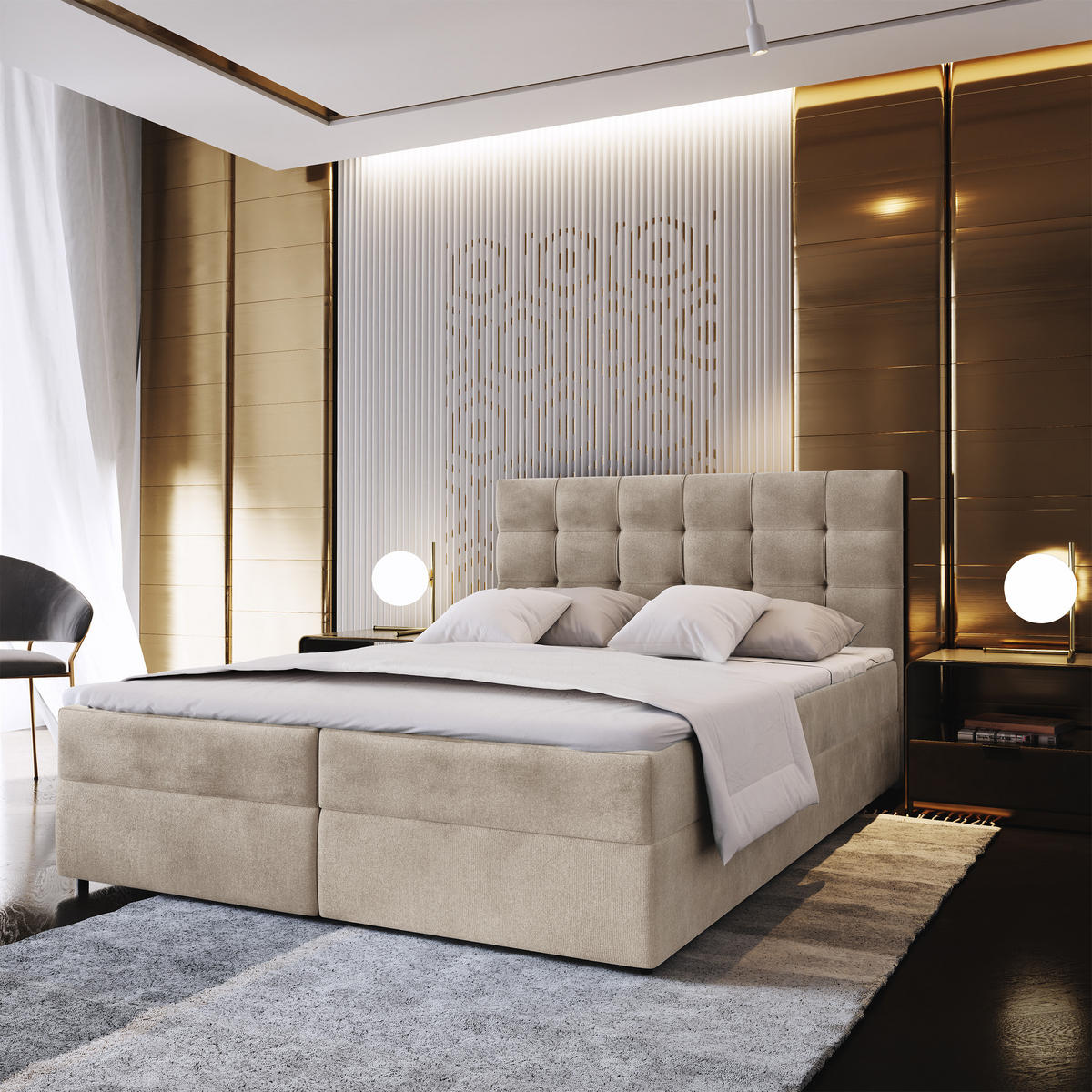 POSTEL BOXSPRING GLOS 140x200 cm, s matrací a úložným prostorem, béžová - béžová, kompozitní dřevo/textil (140/200cm) - MASSENO