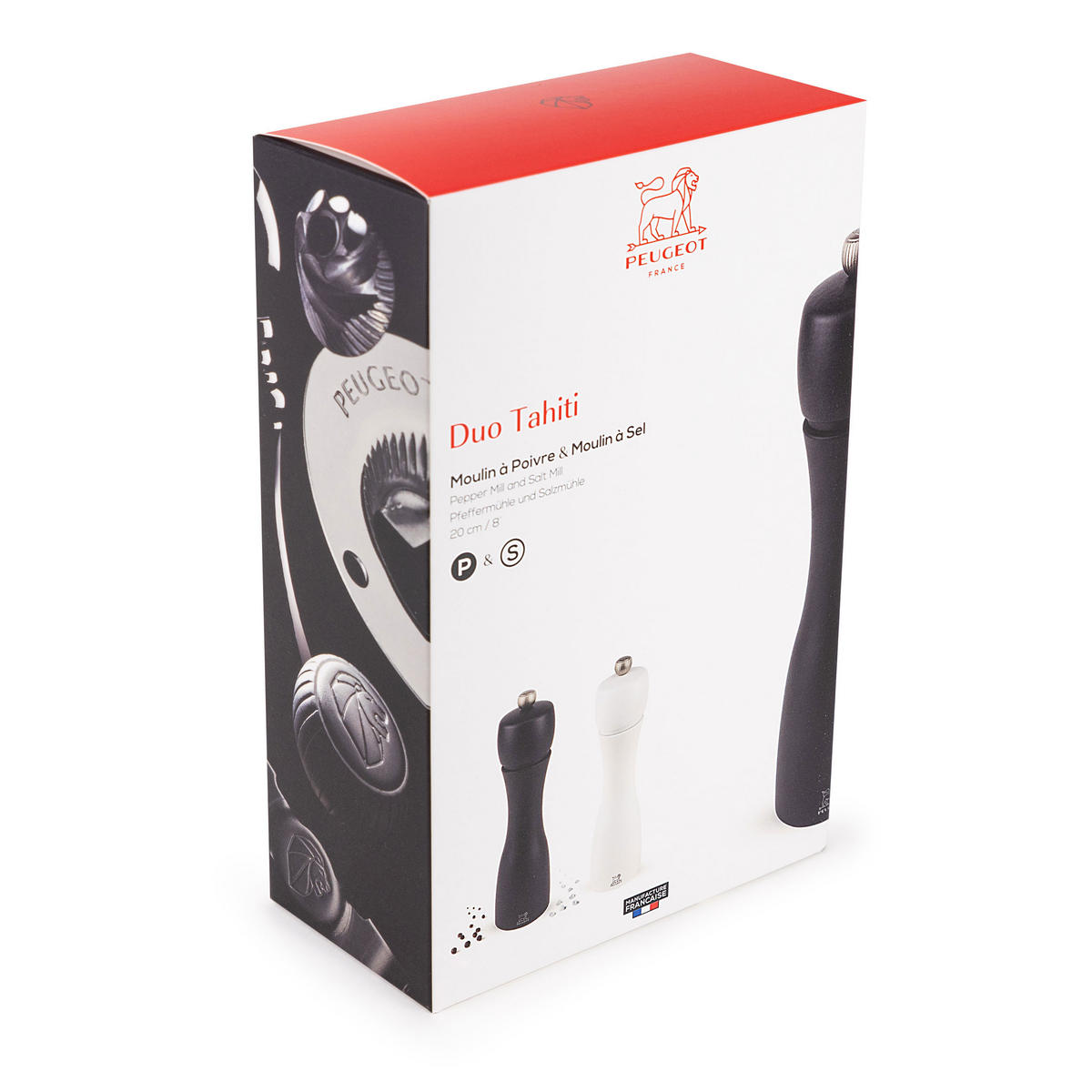 MÜHLENSET Tahiti 20cm Pfeffer- & Salzmühle Buchenholz Schwarz/Weiß Stahlmahlwerk - Schwarz, Holz (10.4/20/5.5cm) - PEUGEOT
