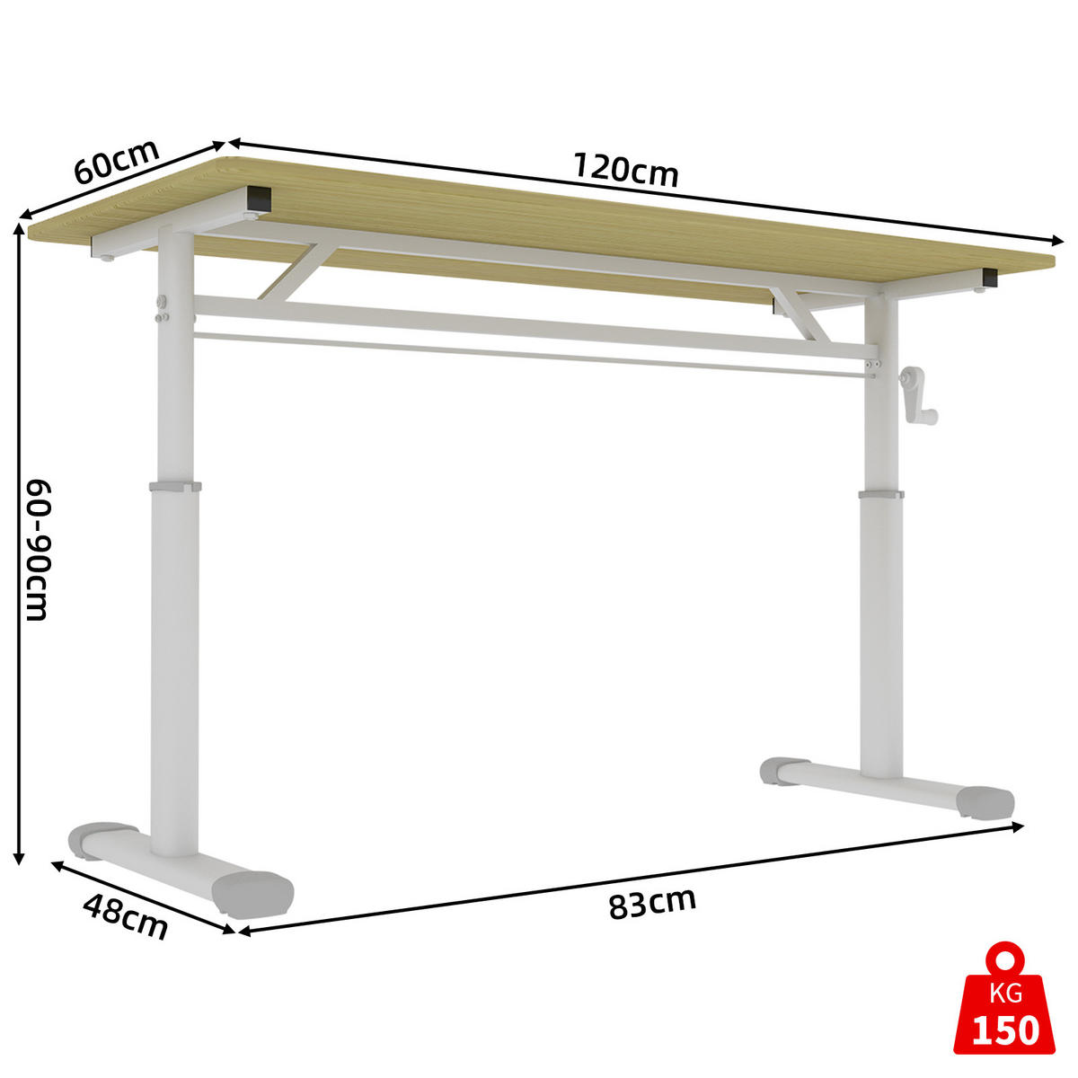 SCHREIBTISCH Holzfarben 120/60/90 cm Höhenverstellbar mit Metallrahmen - Naturfarben, Metall (60/120/90cm) - PANGIVO