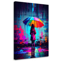 LEINWANDBILD Mädchen mit Regenschirm Graffiti Straßenkunst 60x90cm - Multicolor, Textil (60/90cm) - Feeby