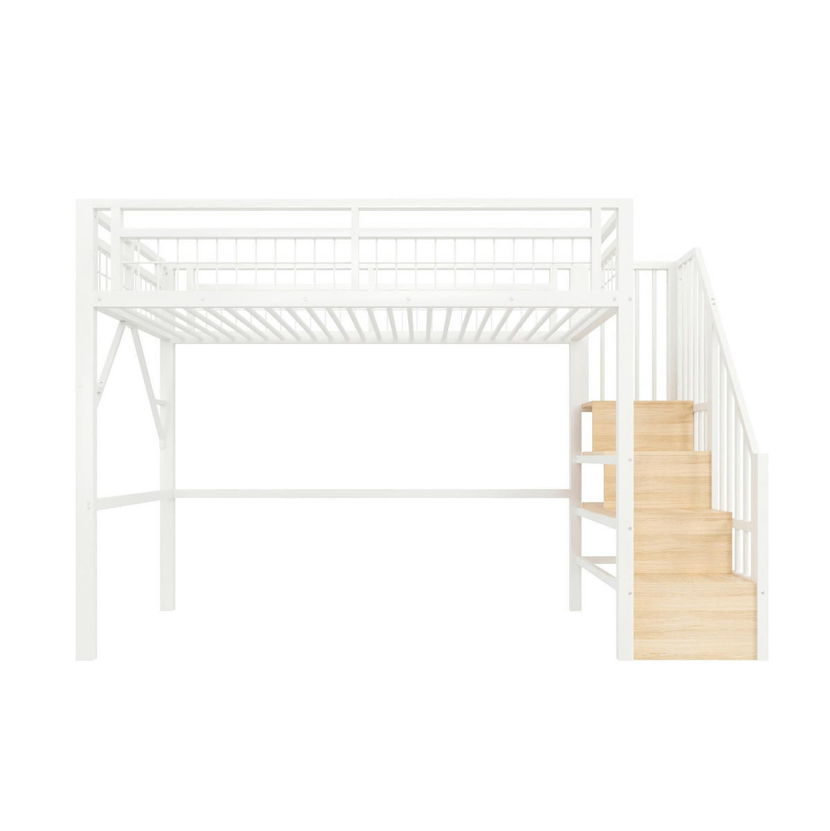 HOCHBETT 90/200 cm Weiß mit LED und Stauraum ohne Matratze - Weiß, Metall (90/200cm) - MIVRAY