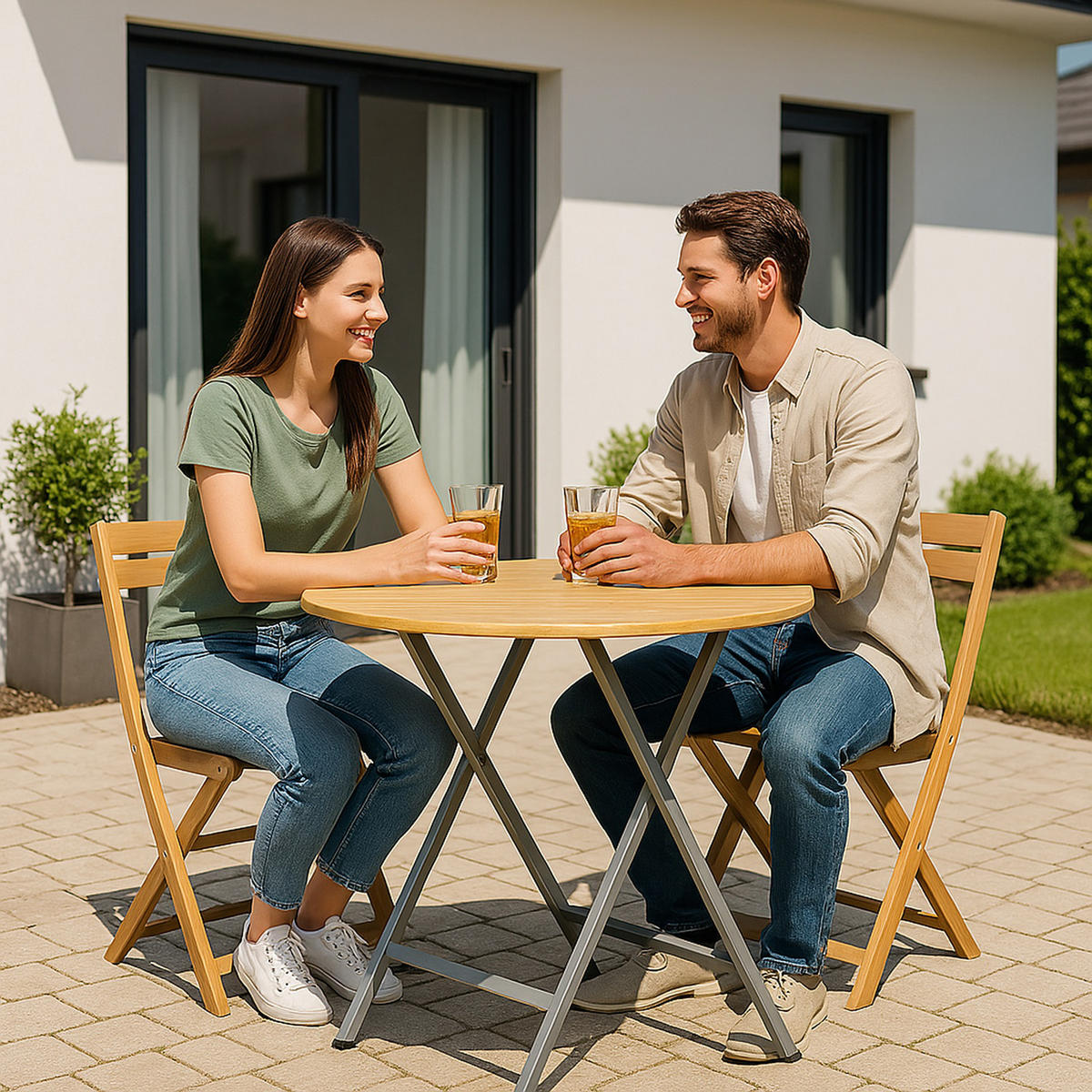 STEHTISCH Zülpich aus Metall + Holz (Nadelholz) 78cm - Braun, Metall (78/78/110.5cm) - TPFGarden