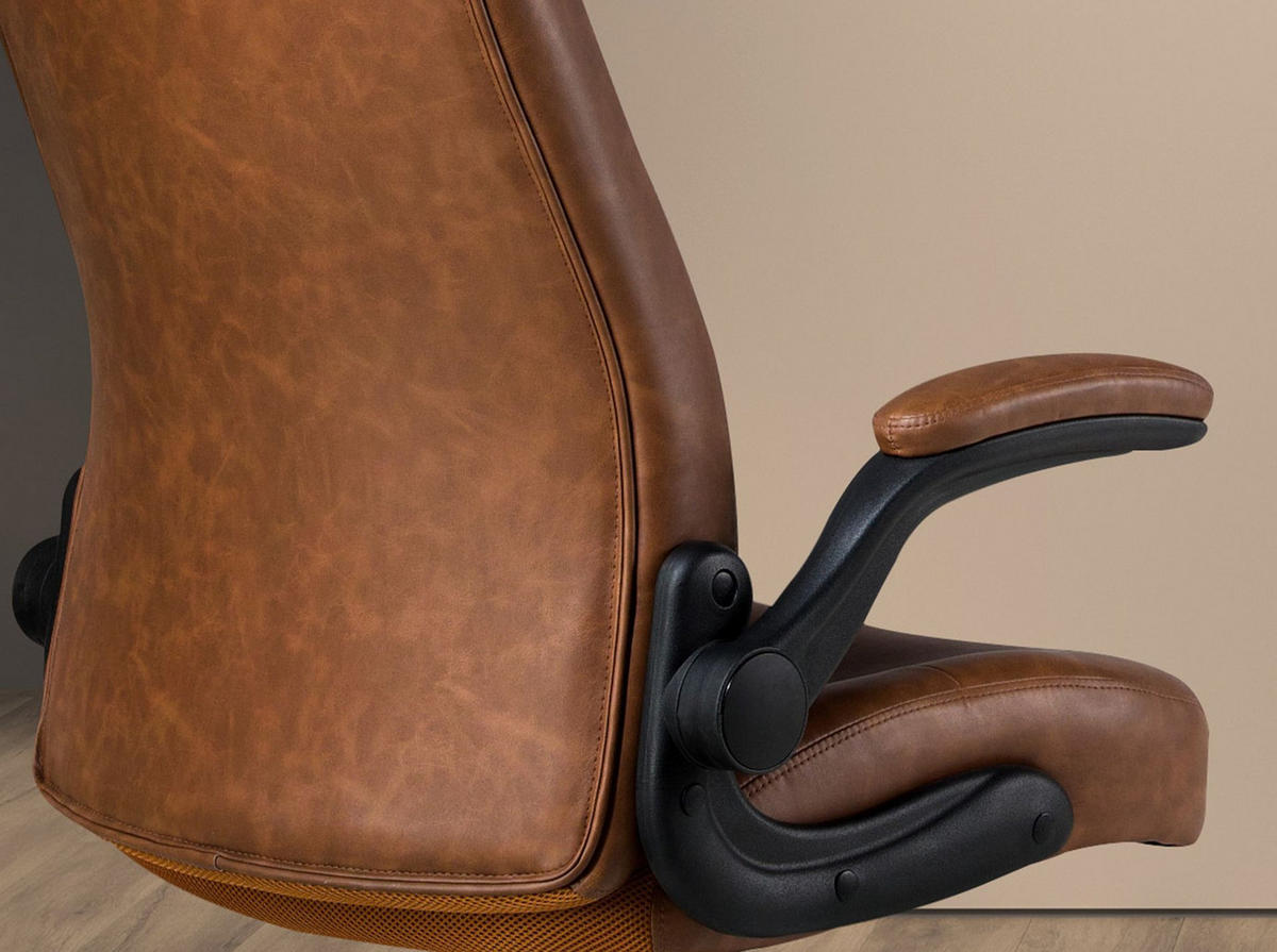CHEFSESSEL Drehbarer Bürostuhl aus braunem Kunstleder 69/73/115 cm - Schwarz/Braun, Leder (69/115/73cm) - ANGEL CERDA