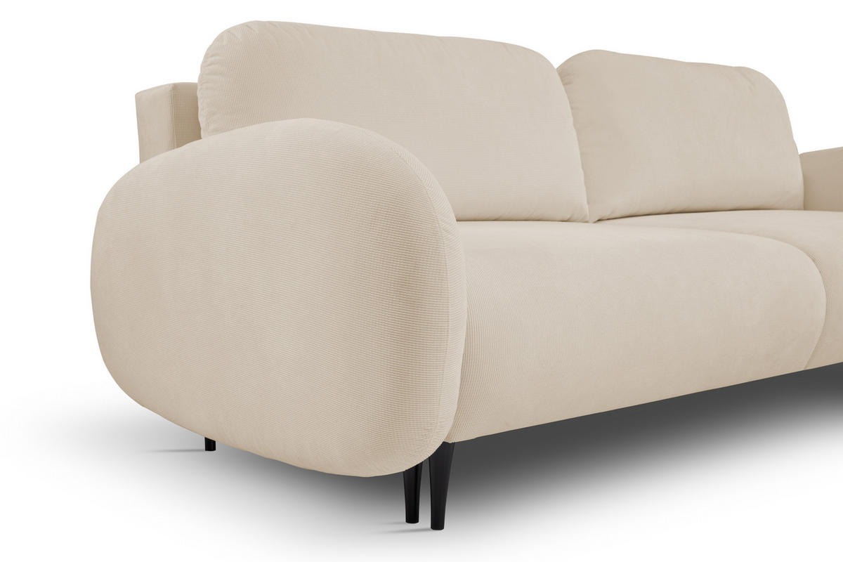 SOFA SOFT RunAgin Mit Schlaffunktion Und Bettkasten, PUR-Schaum, Schwarze Kunststofffüße, lose Rückenkissen, freistehend, 232x109x95 cm Beige - Beige, Holz/Textil (232/95/109cm) - DomoHome