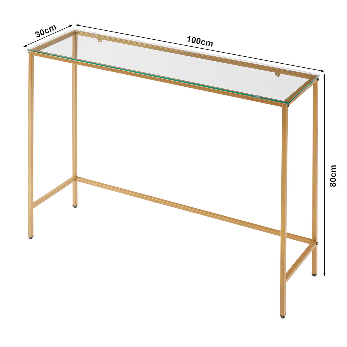 KONSOLENTISCH Kronoby - Transparent/Goldfarben, Glas/Metall (30/100/80cm) - [en.casa]