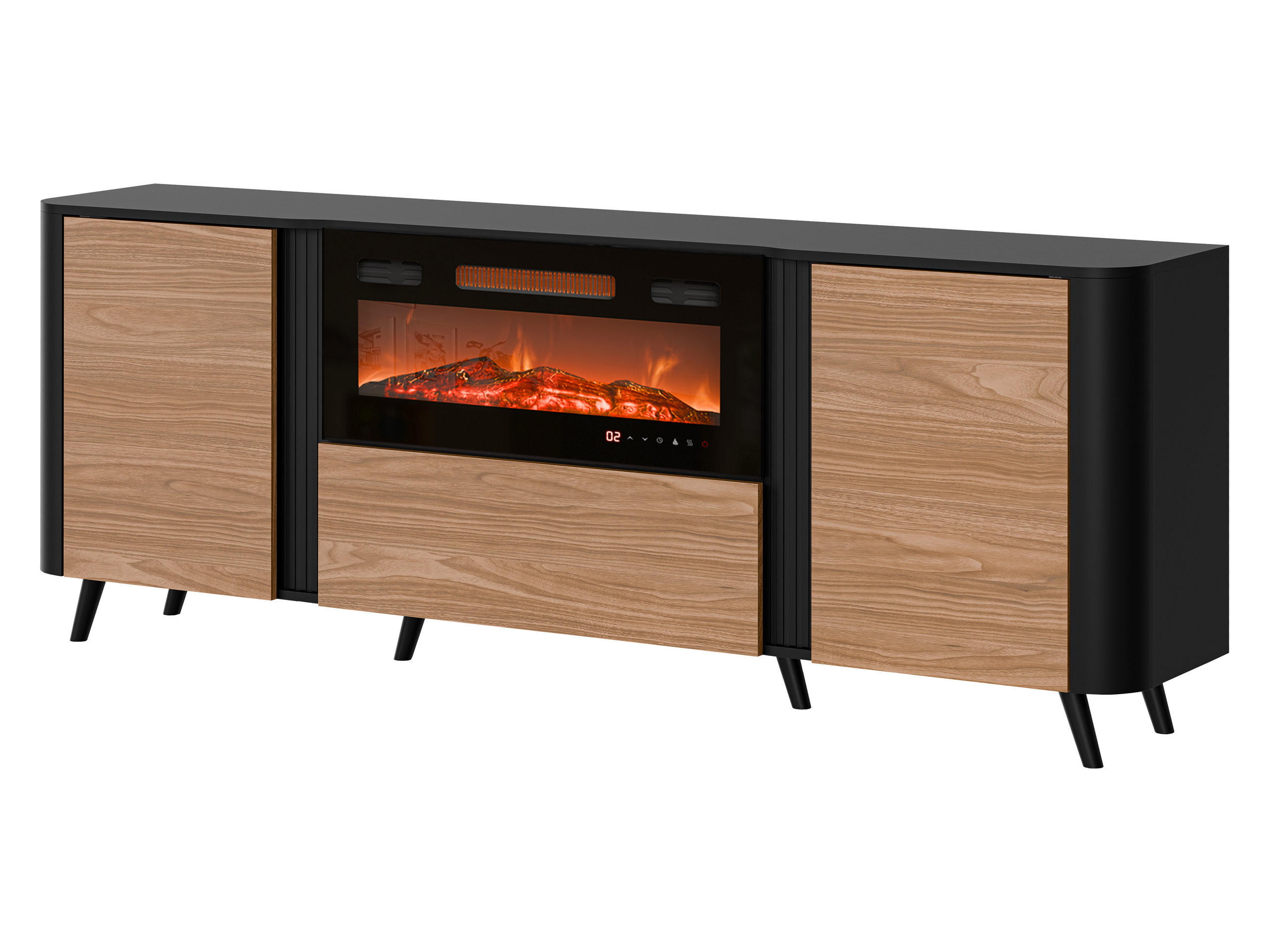 KOMMODE Volare 200 EF mit Kamin - Nussbaumfarben/Schwarz, Holzwerkstoff/Kunststoff (200/76/39cm) - MIRJAN24