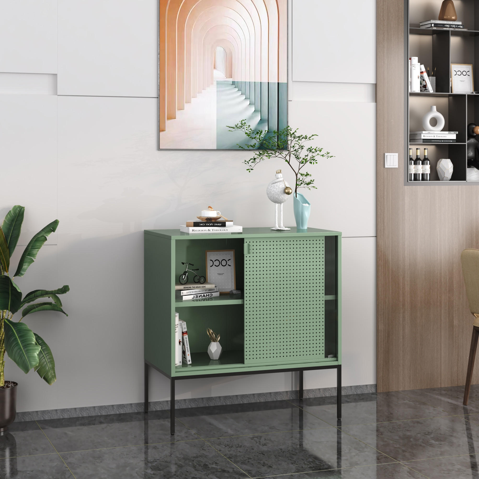 SIDEBOARD Eidsvoll - Schwarz/Grün, Metall (80/85/45cm) - [en.casa]