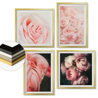 WANDBILDER 4er Set - 50x50 cm & 40x60 cm Goldrahmen - Pastellrosa Flamingos - Goldfarben, Kunststoff (50/50cm) - ArtPrintCave