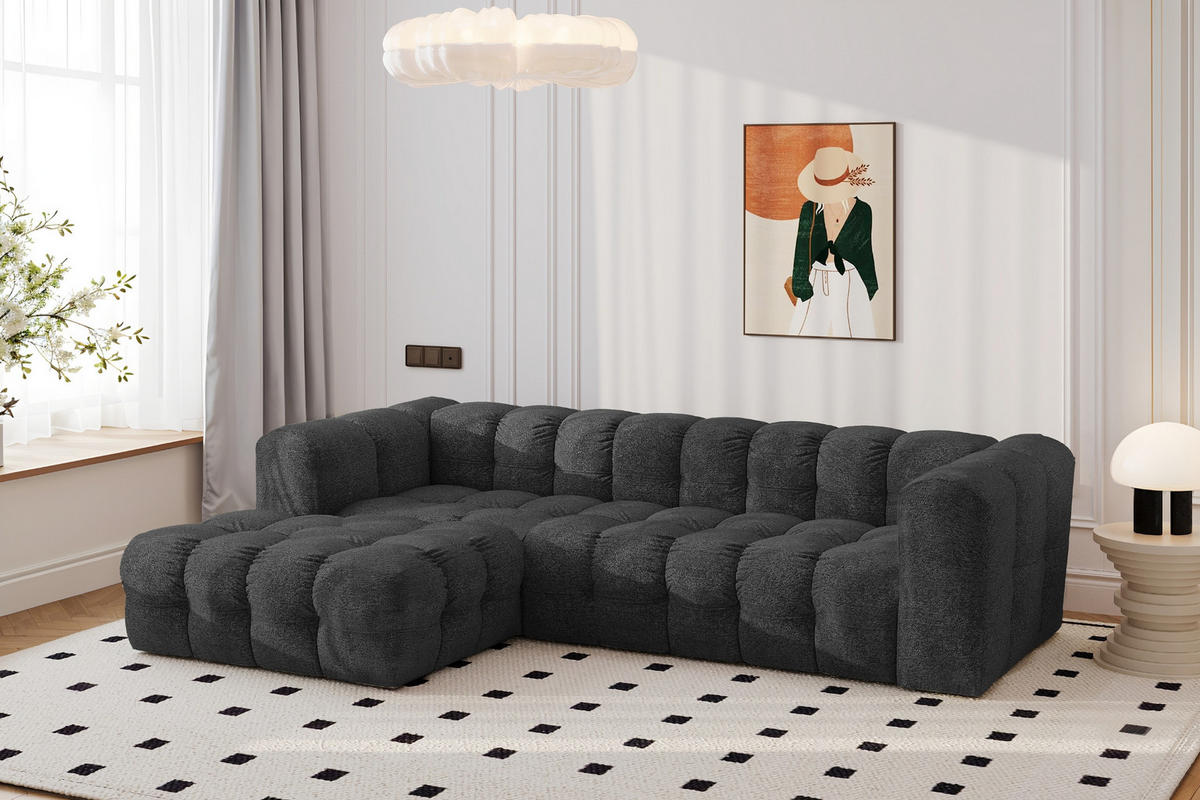ECKSOFA L-form BALOO L, Chenille-Stoff Arena, Graphit, Links - Graphitfarben, Holz (280/193cm) - Kaiser Möbel