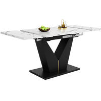 ESSTISCH 99-159/75/75 cm ausziehbar mit Marmordekor und V-förmigen Metallbeinen, Weiß/Schwarz - Weiß, Holzwerkstoff (99/75/75cm) - Redom