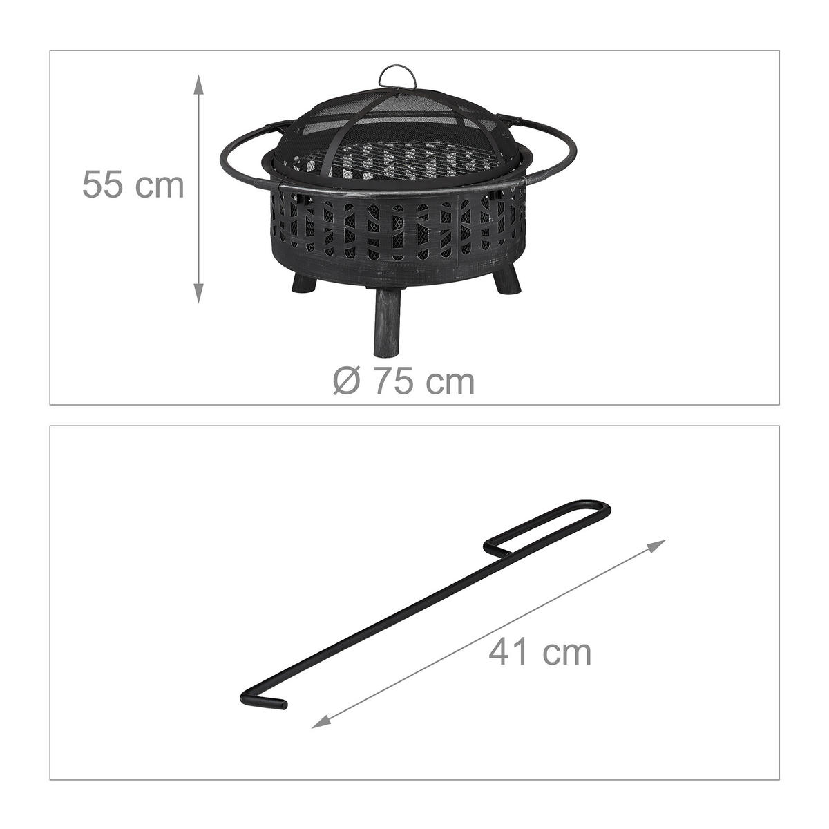 FEUERSCHALE - Schwarz, Metall (75/55/75cm) - Relaxdays