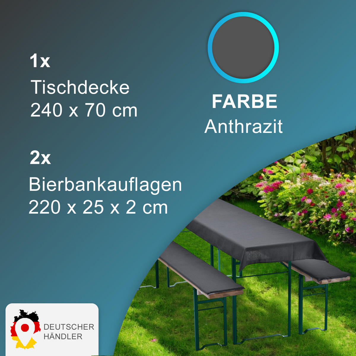 BIERBANKAUFLAGEN Set 240x70 cm Anthrazit - Anthrazit, Textil (70/240cm) - NYVI