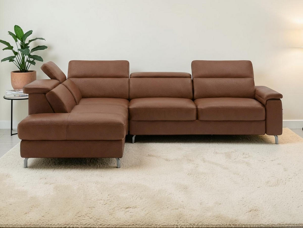 ECKSOFA Ambassador Echtleder Cognacbraun - Cognac, Leder/Metall (224/272cm)