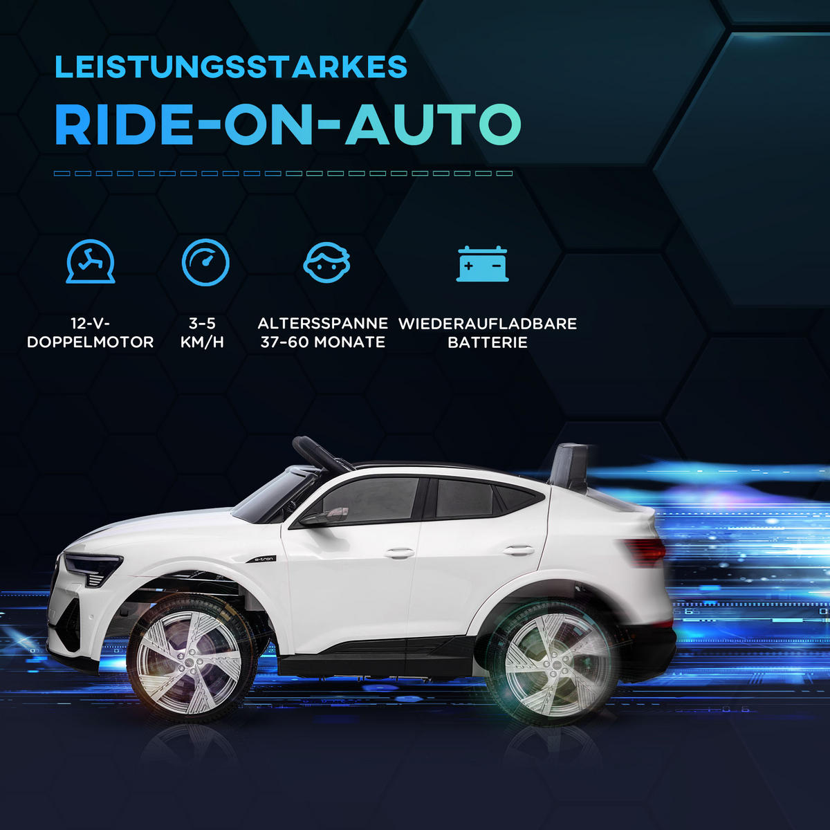 KINDER ELEKTROAUTO, Schwarz/Rot/Weiß, Kunststoff+ Stahl - Weiß, Metall (108/60/47cm) - HOMCOM