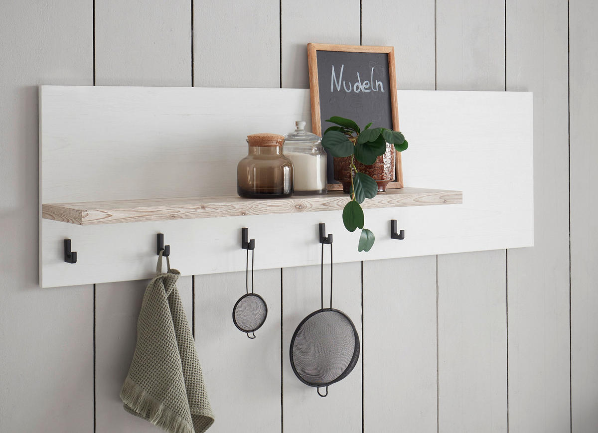 KÜCHENREGAL weiß Pinie Landhaus Küche, Wandregal 130 cm Gewürzregal - Weiß/Pinienfarben, Holzwerkstoff (130/40/20cm) - Furn.Design