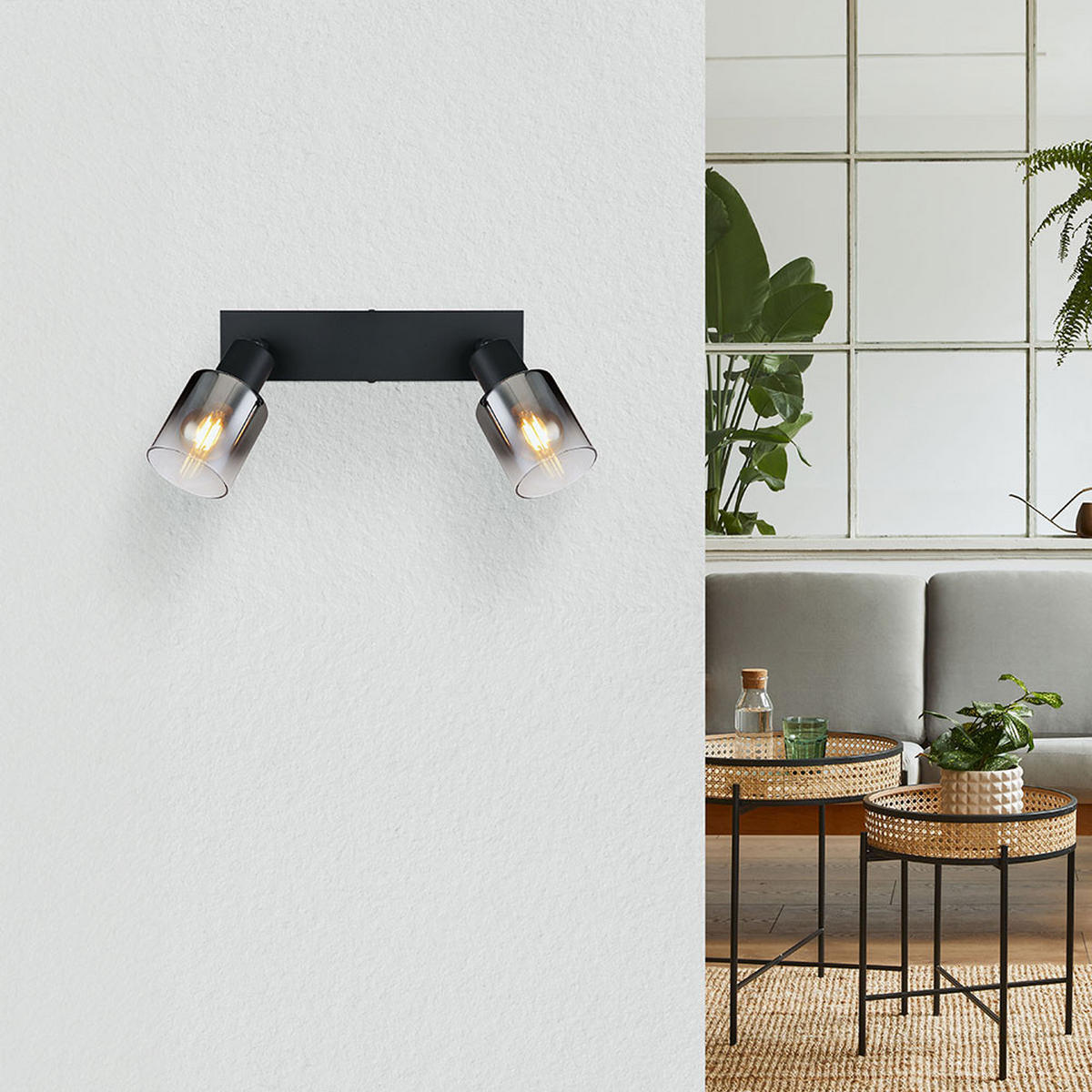 DECKENLEUCHTE Metall Schwarz Rauchglas - Schwarz, Glas (26/7/14cm) - Globo Lighting