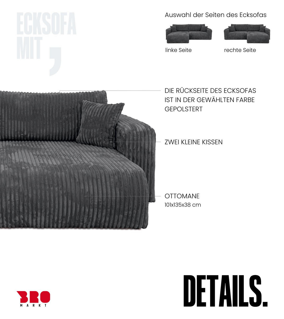 ECKSOFA mit Schlaffunktion TILIO Dunkelgrau - Dunkelgrau, Textil (244/148cm) - Bromarkt