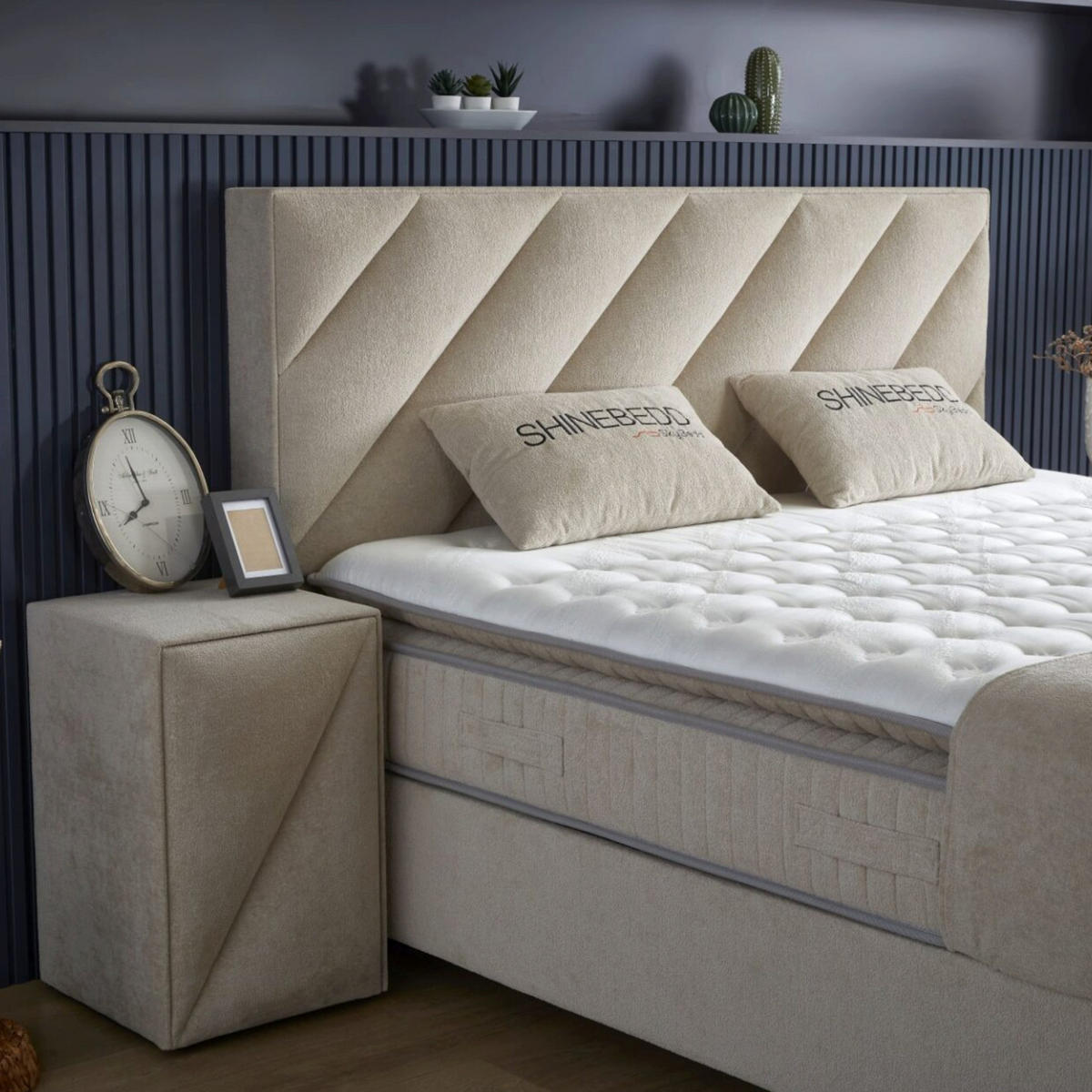 BOXBETT Shine Bett boxspringbett 120x200 mit matratze - Beige, Holz (120/200cm)