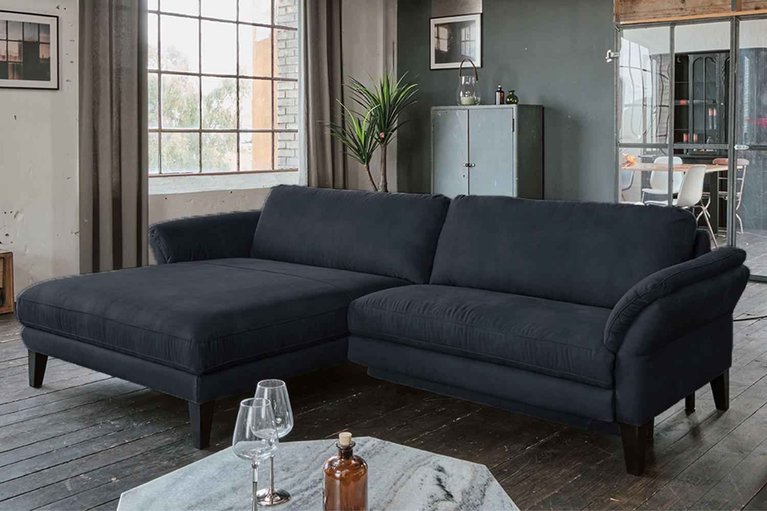 ECKSOFA MALTA Schwarz Webstoff - Schwarz, Buchenholz/Textil (302/175cm) - KAWOLA