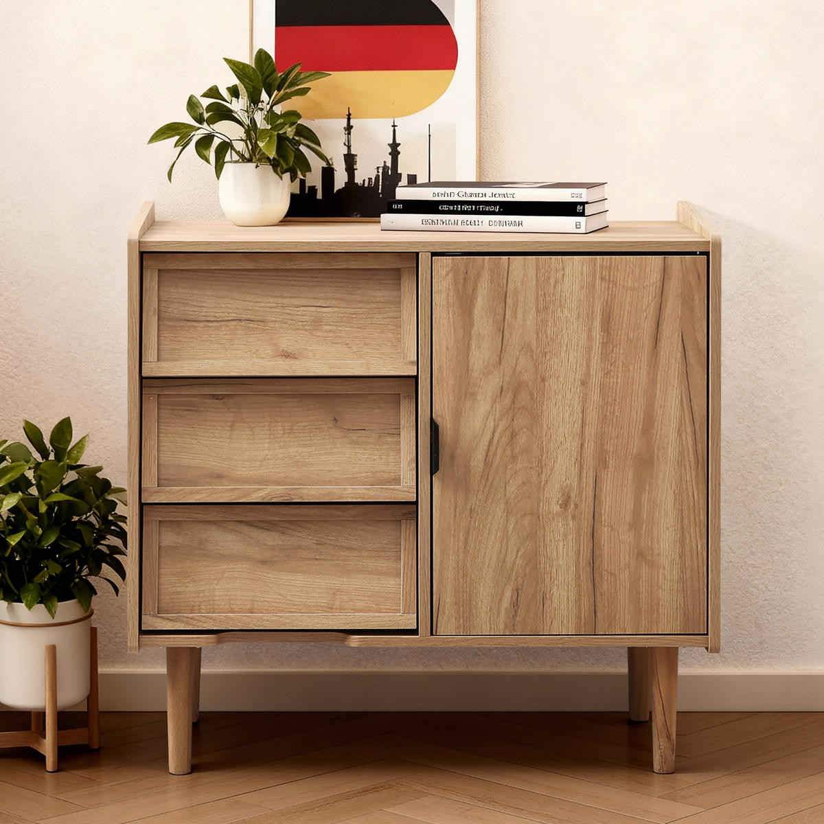 KOMMODE mit 3 Schubladen und Tür - Braun, Holz/Holzwerkstoff (80/74/39cm) - Hometopia