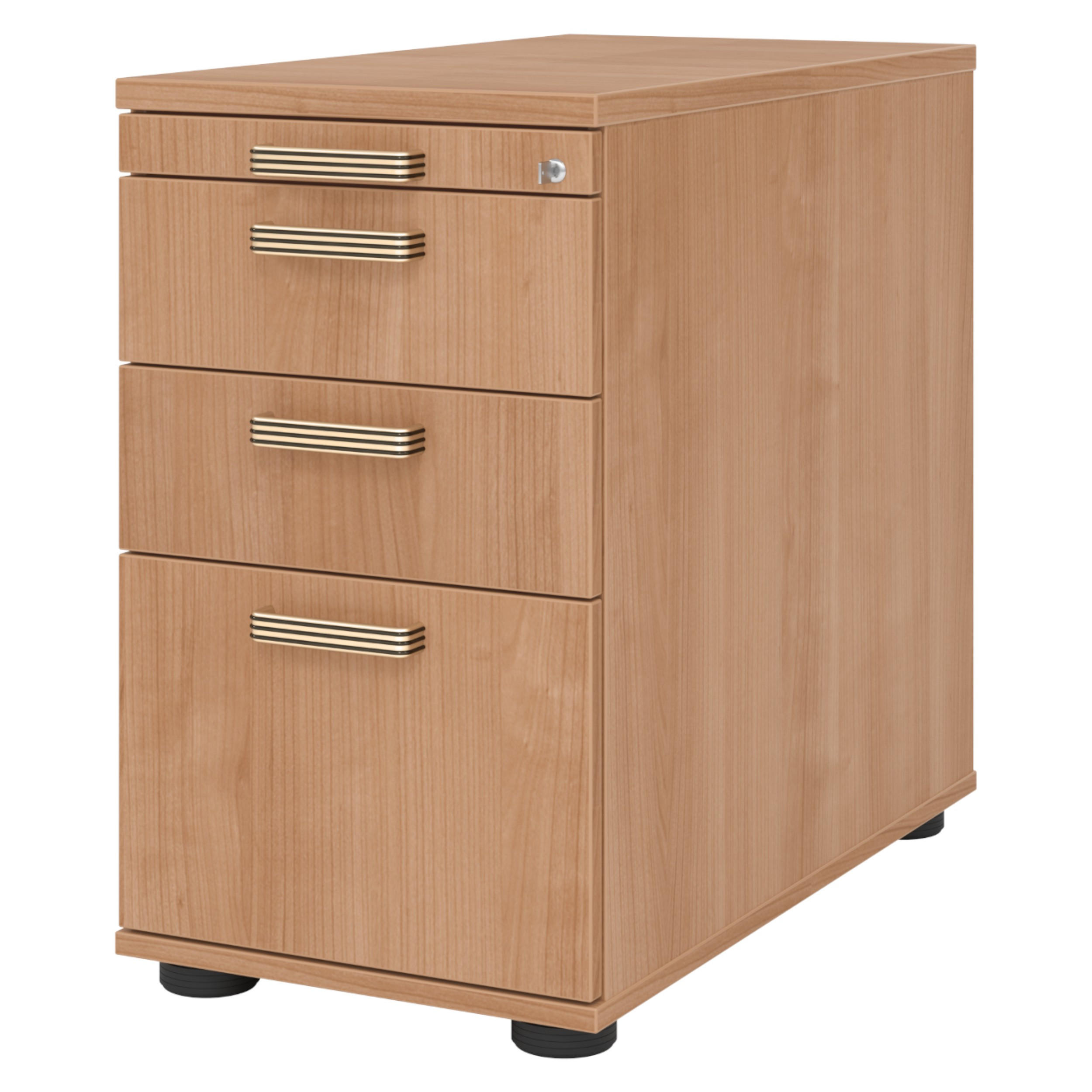 STANDCONTAINER - mit Hängeregistratur 80/42,8/72 cm in Nussbaumfarben Streifengriff (Kunststoff) - Nussbaumfarben, Holzwerkstoff (42.8/72/80cm) - bümö
