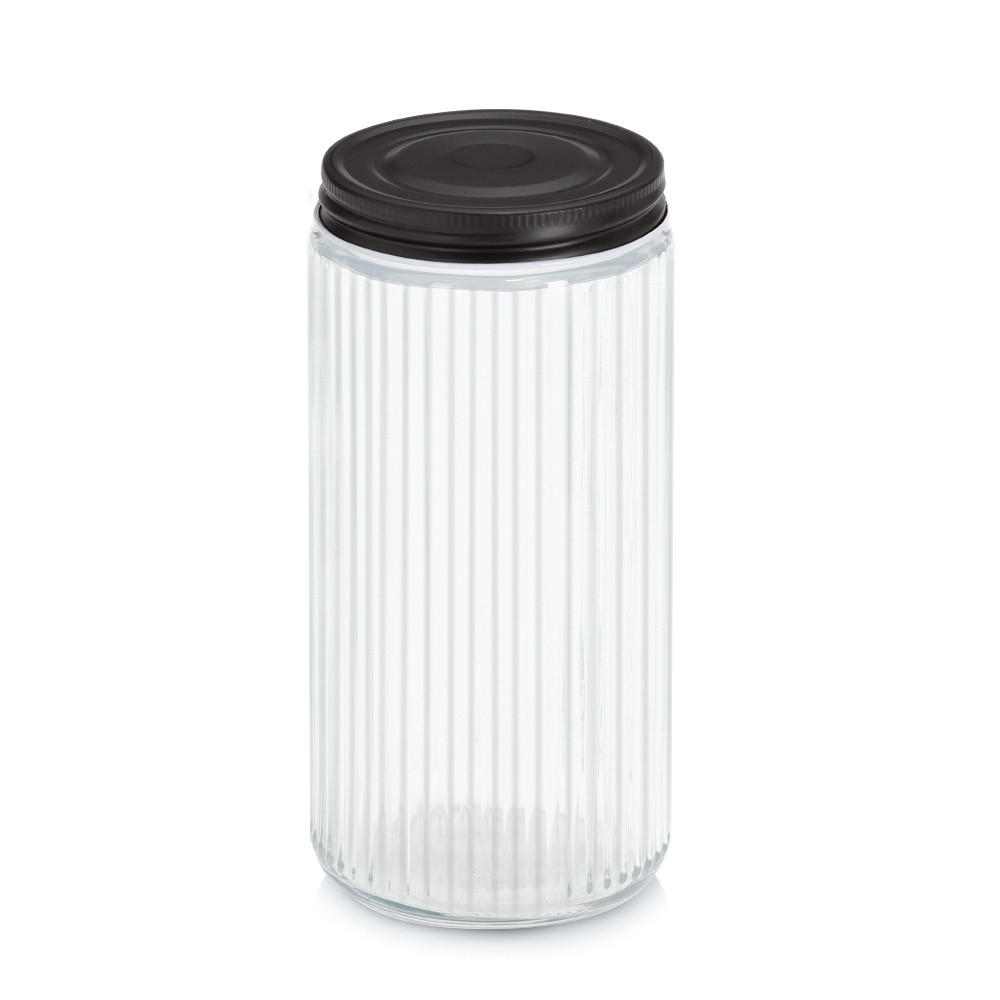 GLASBEHÄLTER geriffelt mit Metalldeckel - Transparent, Glas (9.3/19.5/9.3cm) - ZELLER