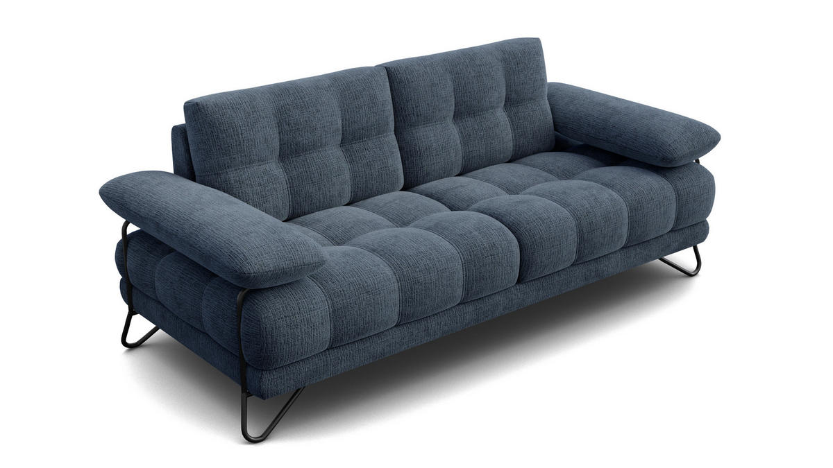 SOFA BUBBARA 2,5-Sitzer, marineblau - Blau/Schwarz, Holz/Textil (215/87/96cm) - Courtois Laville