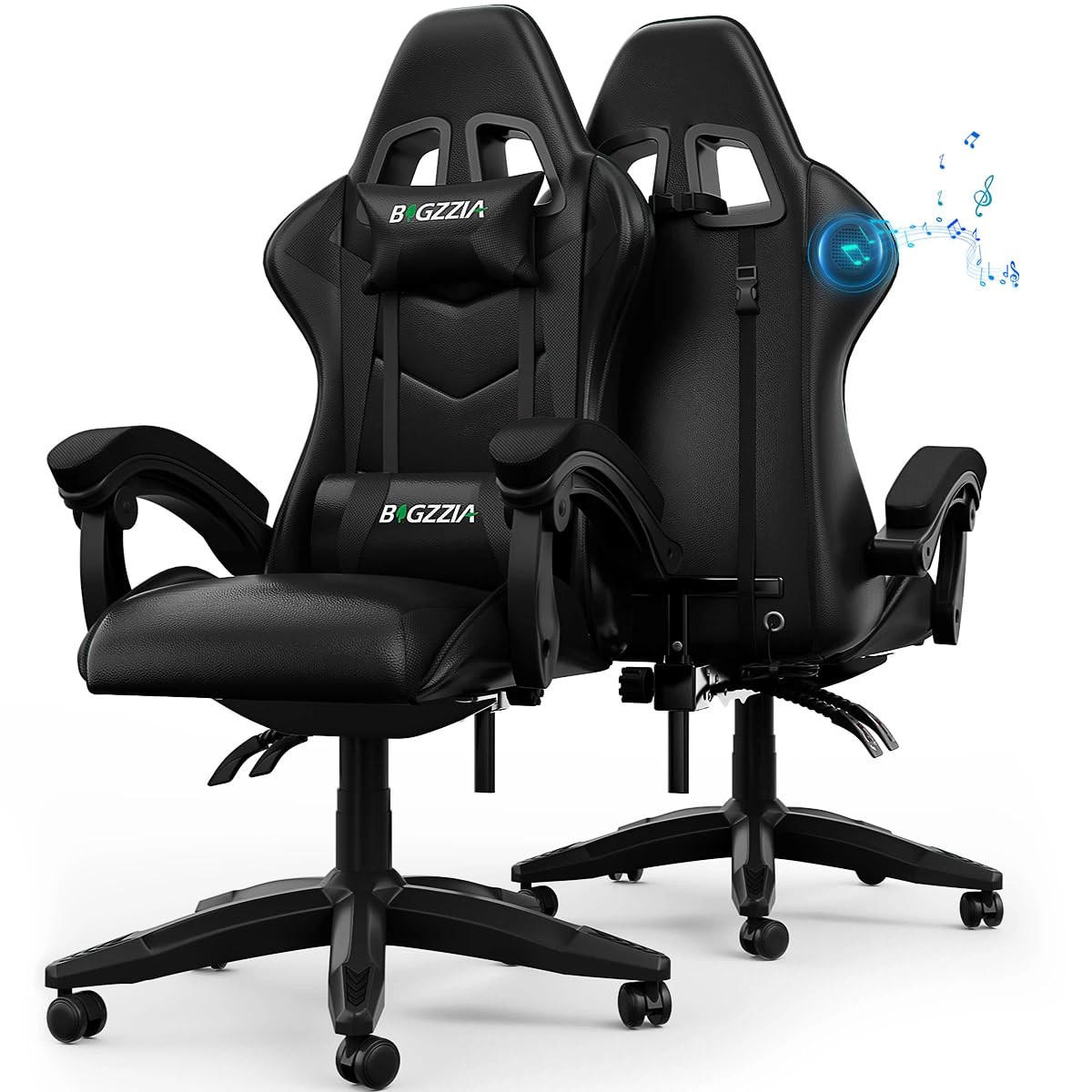 GAMINGSTUHL Schwarz mit Bluetooth Lautsprechern ergonomisch höhenverstellbar - Schwarz, Metall (66/124/58cm) - Rattrix