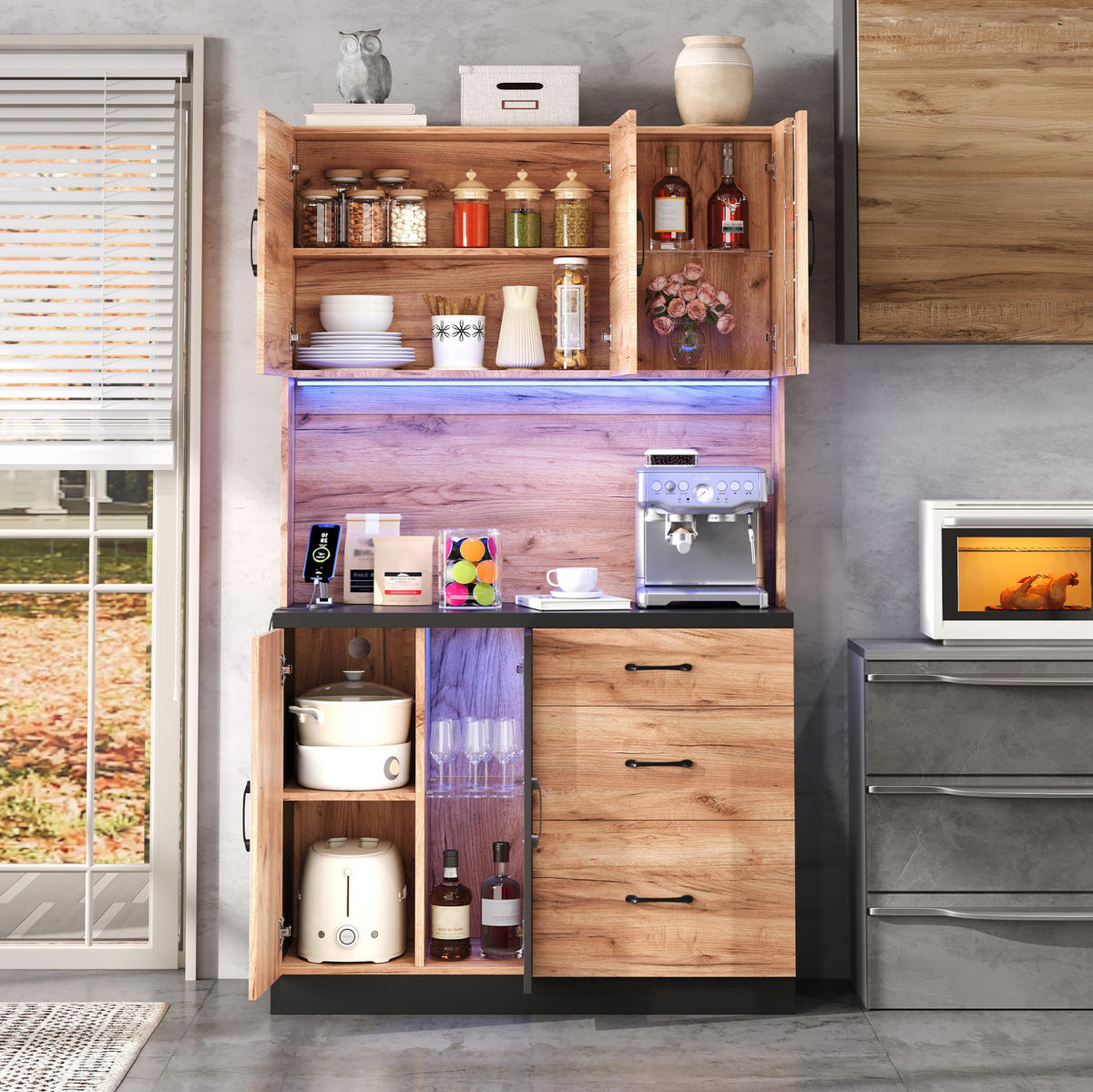 KÜCHENHOCHSCHRANK mit LED und Steckdose 105 x 40 x 180 cm MDF Neutral - Braun, Holzwerkstoff (40/180/105cm) - Meubliv