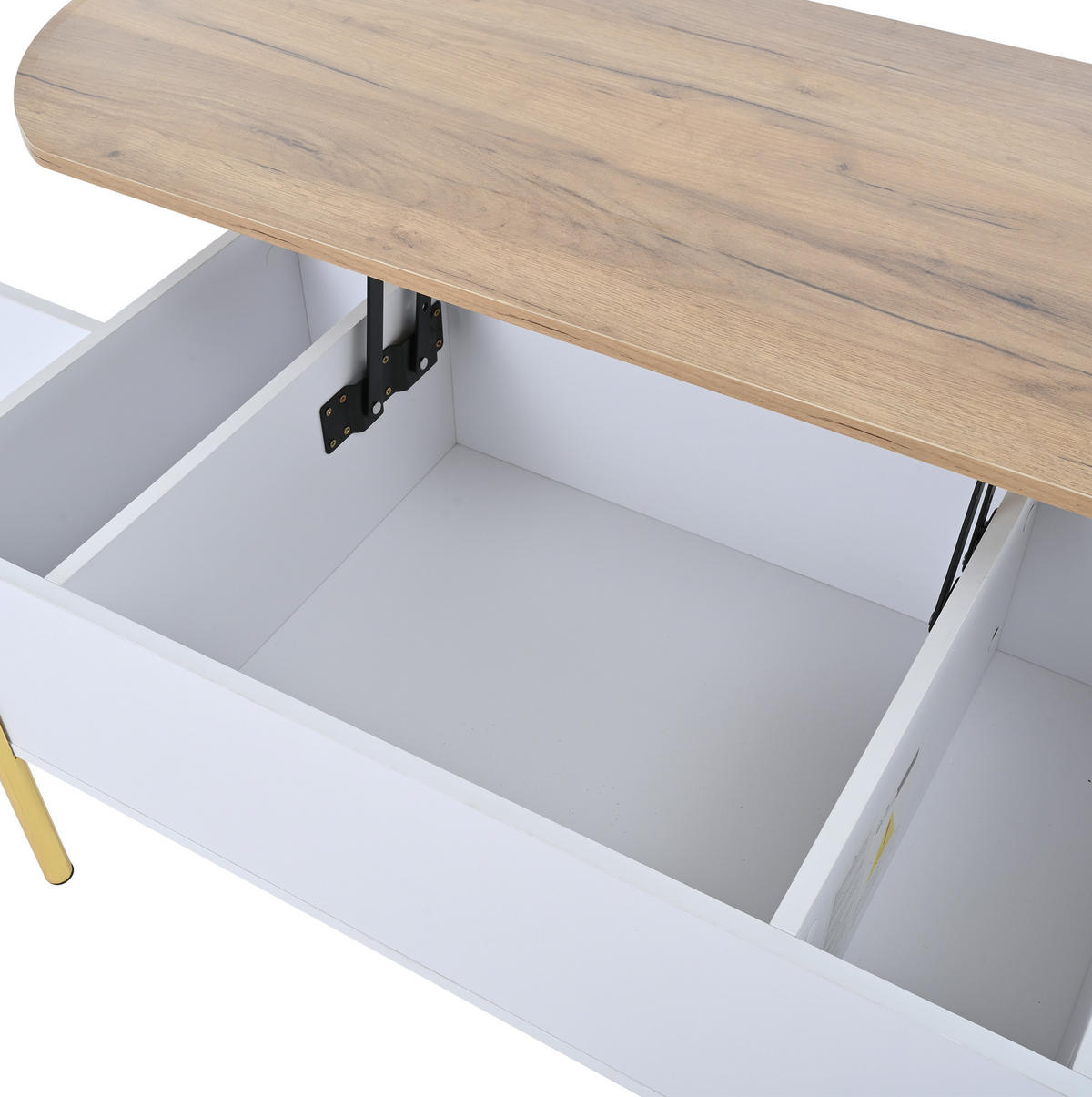 COUCHTISCH aus MDF 120x50x43 cm Weiß/Naturholz mit höhenverstellbarer Tischplatte und Stauraum - Weiß, Holzwerkstoff (120/50/43cm) - IVMEU