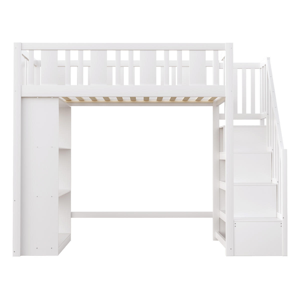 HOCHBETT 90/200 cm mit Stauraumtreppe in Weiß aus Kiefernholz - Weiß, Holz (90/200cm) - OKWISH