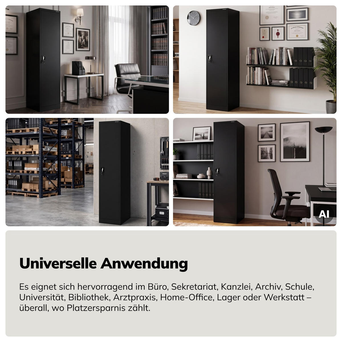 AKTENKABINETT ALEX D600 - Schwarz, Metall (45/185/60cm) - Jan Nowak