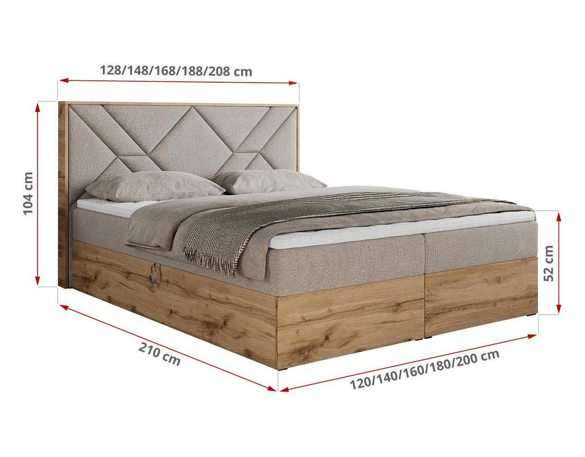 BOXBETT GUNAR - 160/200 Beige Struktur - H4 - Beige, Holz/Textil (160/200cm) - MKS