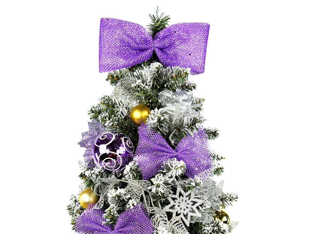 WEIHNACHTSBAUM künstlicher 60 cm mit LED-Beleuchtung, VIOLETTHARMONIE, mit 28 Weihnachtsbaumschmuck, Pflanztopf mit Jutesack - Silberfarben/Lila, Kunststoff/Stein (40/60cm) - LAALU
