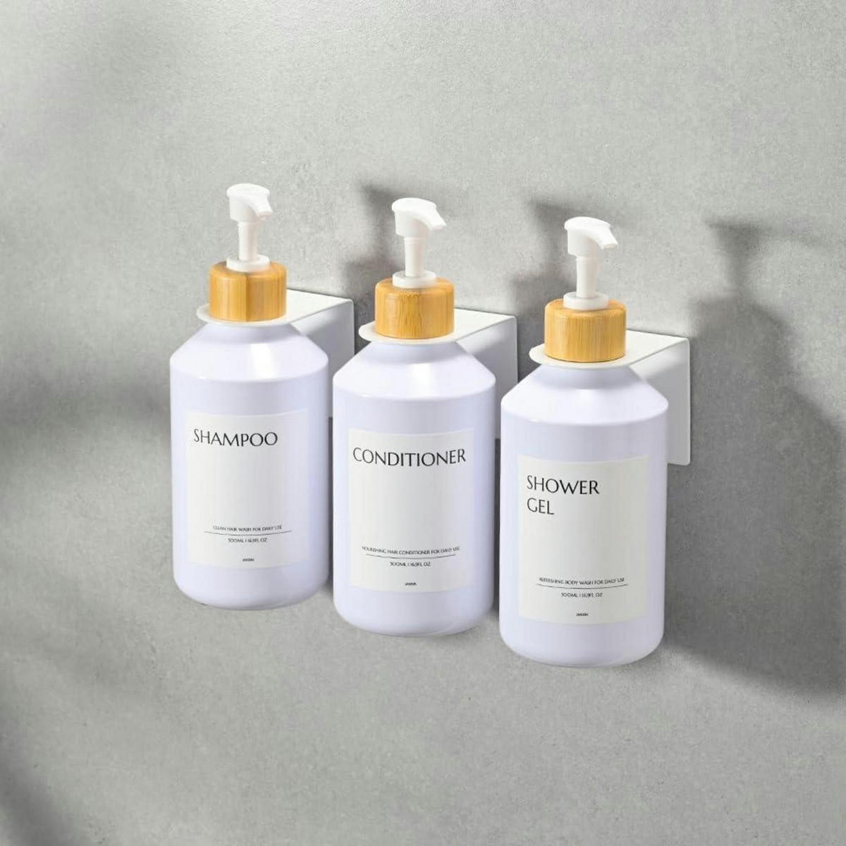 SEIFENSPENDER 3-teiliges Set Wandmontage 500ml Weiß Bambuskopf - Weiß, Kunststoff (23/20/8cm)