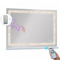 SCHMINKSPIEGEL mit Beleuchtung LED Lichtleiste gestreute Diamanten und Bluetooth weiß 80/58 cm - Weiß, Metall (80/58/3cm) - VANITII